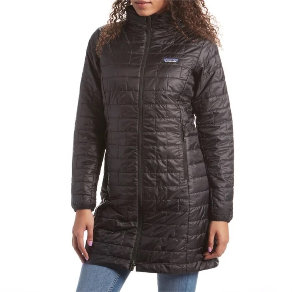 Patagonia Nano Puff Parka Puffer Coat Black Full Zip Womens Large Primaloft READ